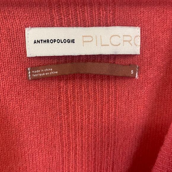 Anthropologie Pilcro Kelly Oversized Cashmere Cardigan Salmon Coral Pockets Sz S - Picture 3 of 13